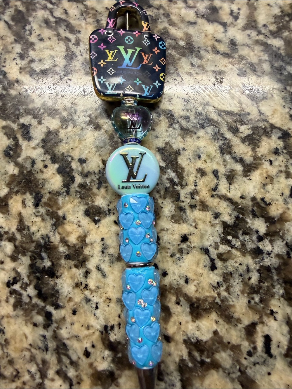 fancy beaded pen Multicolor Monogram Padlock with Turquoise Heart Charm Necklace